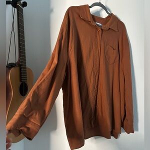 Shiny By Nature Brown Linen Button Down